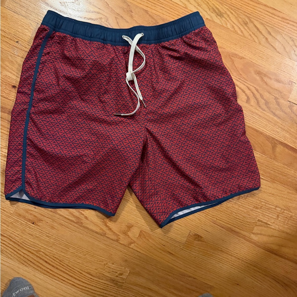 Fair Harbor Men's Red and Blue Patterned Board Shorts XL